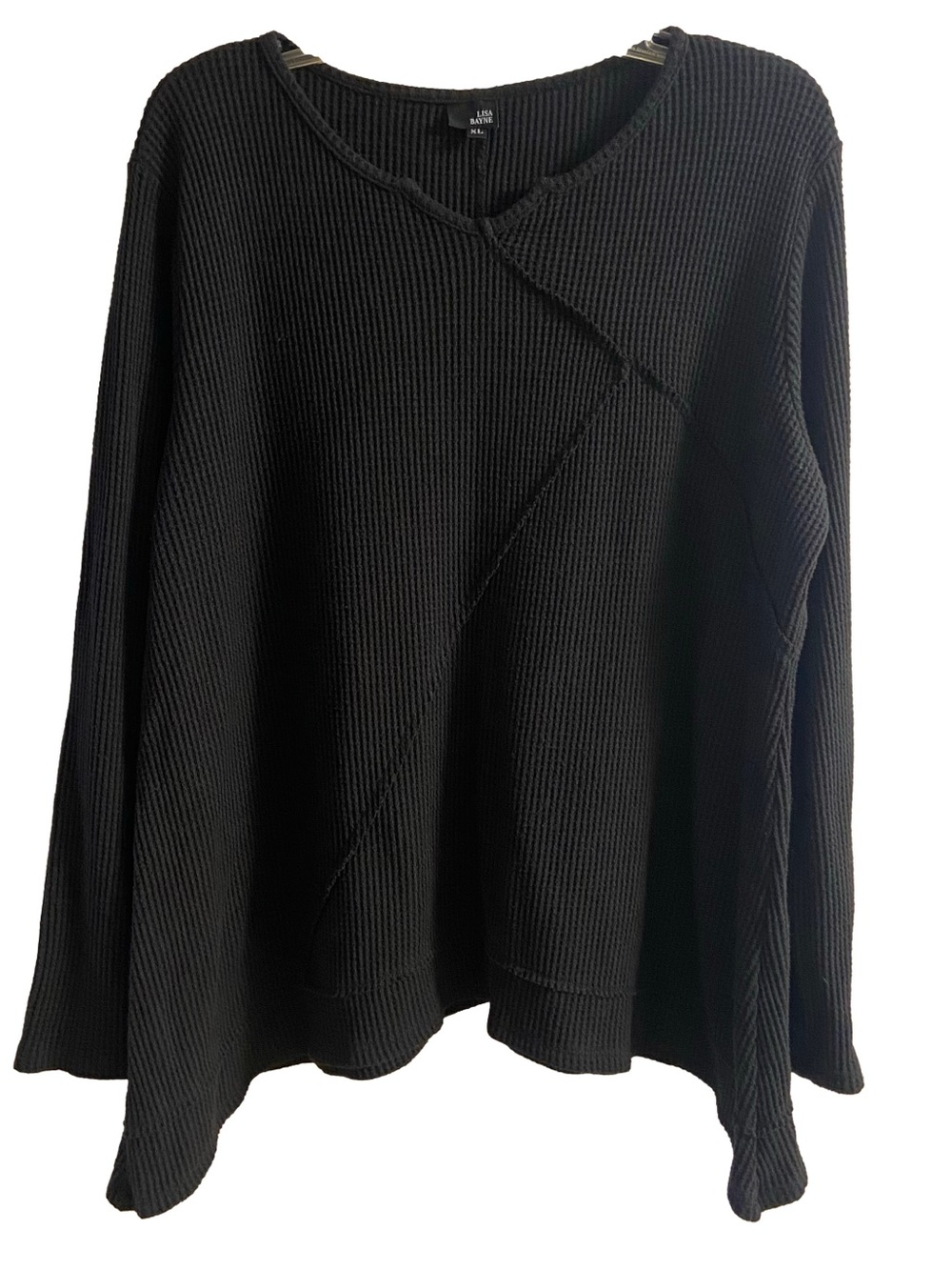 Lisa Bayne Black Waffle Knit Long Sleeve Top XL